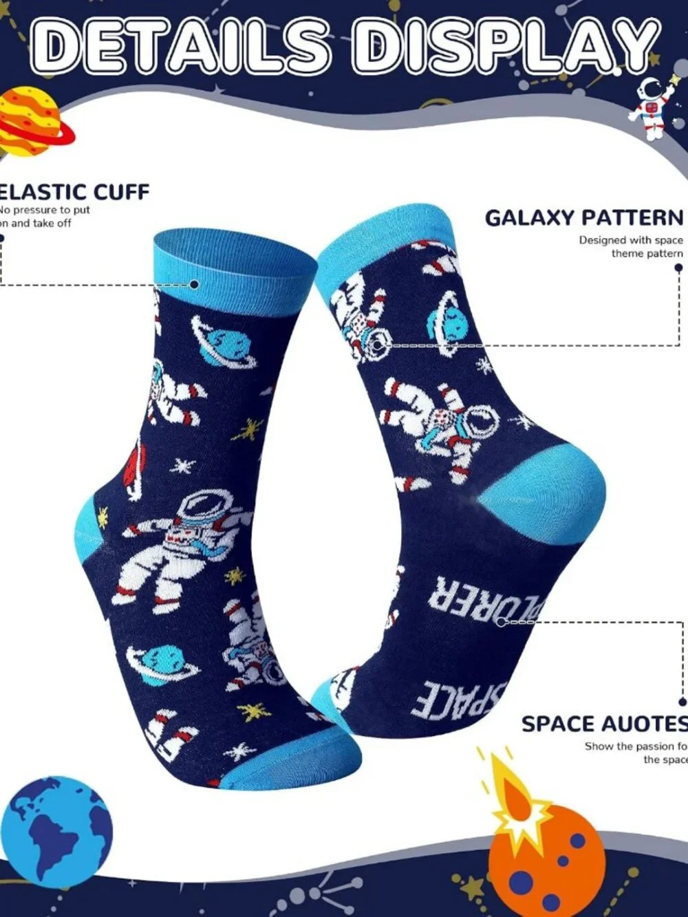 Colorful Galaxy Pattern Crew Socks - 10 Pairs Funny Space Socks for Teens, Gift